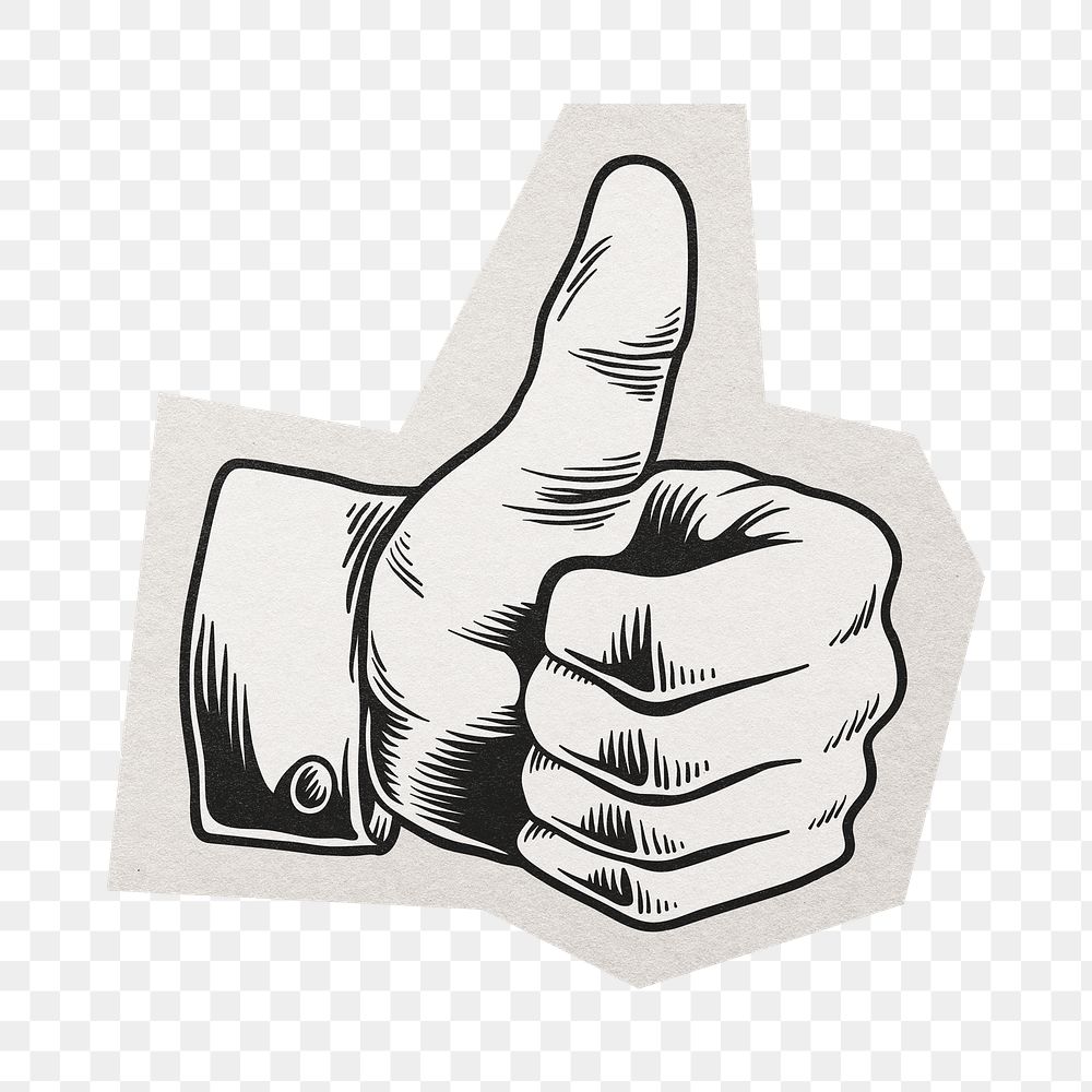 PNG thumbs up sticker  white border, transparent background