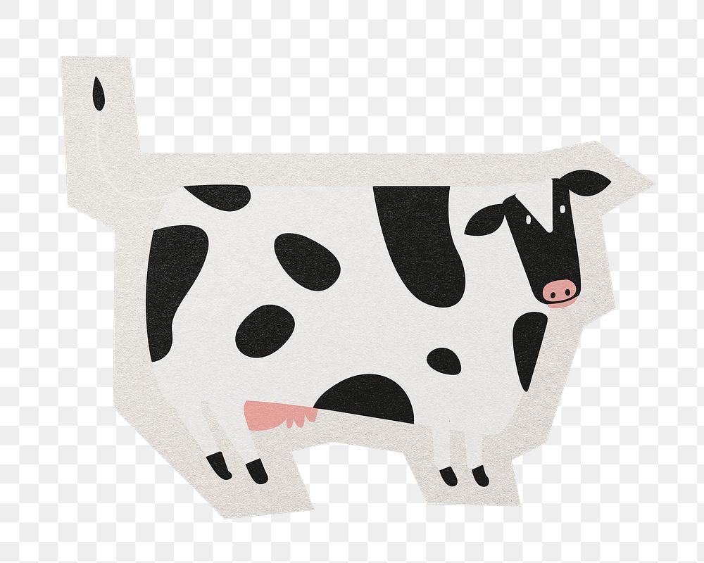 PNG cute cow digital sticker  white border, transparent background