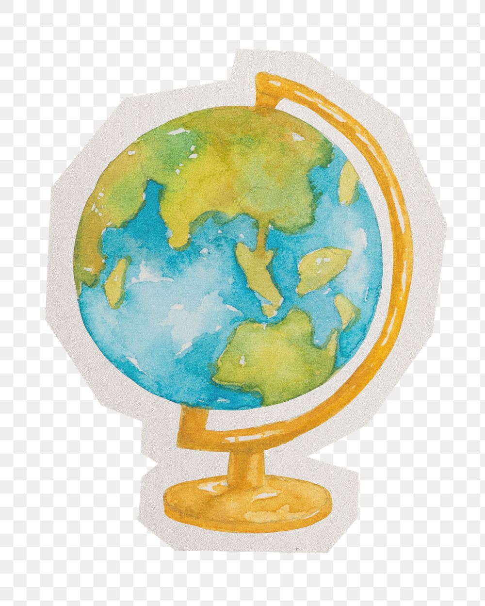 PNG globe watercolor education  sticker  white border, transparent background