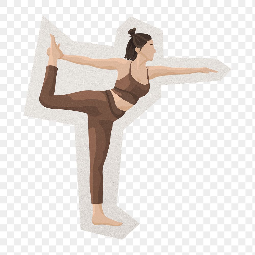 PNG yoga dancer pose sticker  white border, transparent background