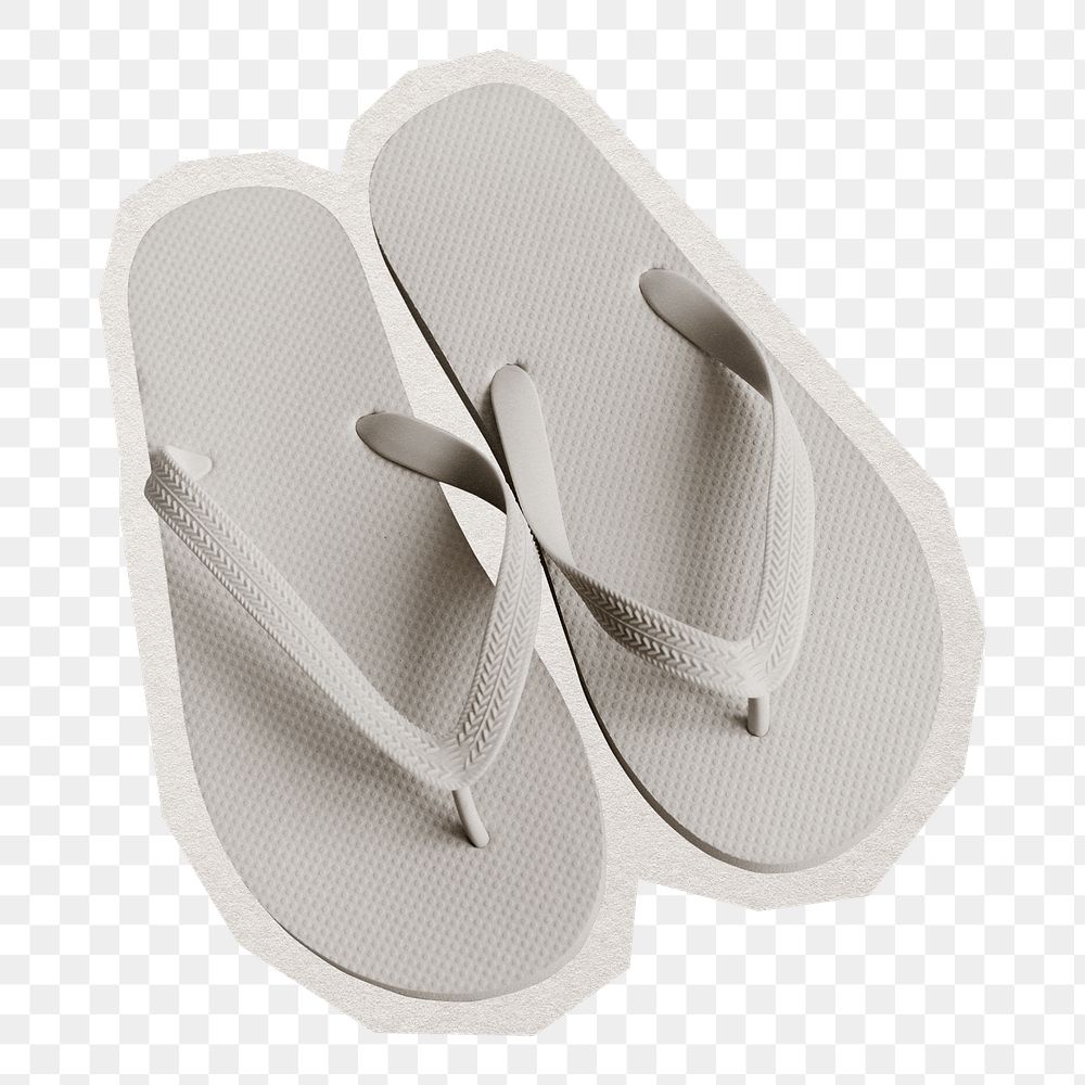 PNG  white rubber flip flops  slipper sticker with white border,  transparent background