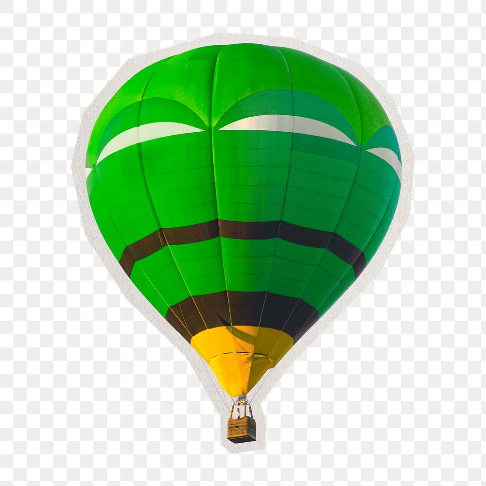 PNG hot air balloon sticker with white border,  transparent background