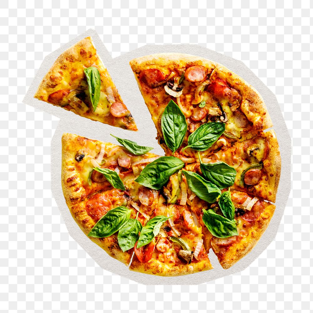 PNG pizza sticker with white border, food photography,  transparent background