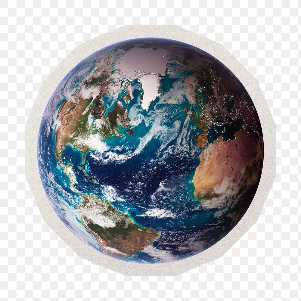 PNG Earth sticker with white border,  transparent background 
