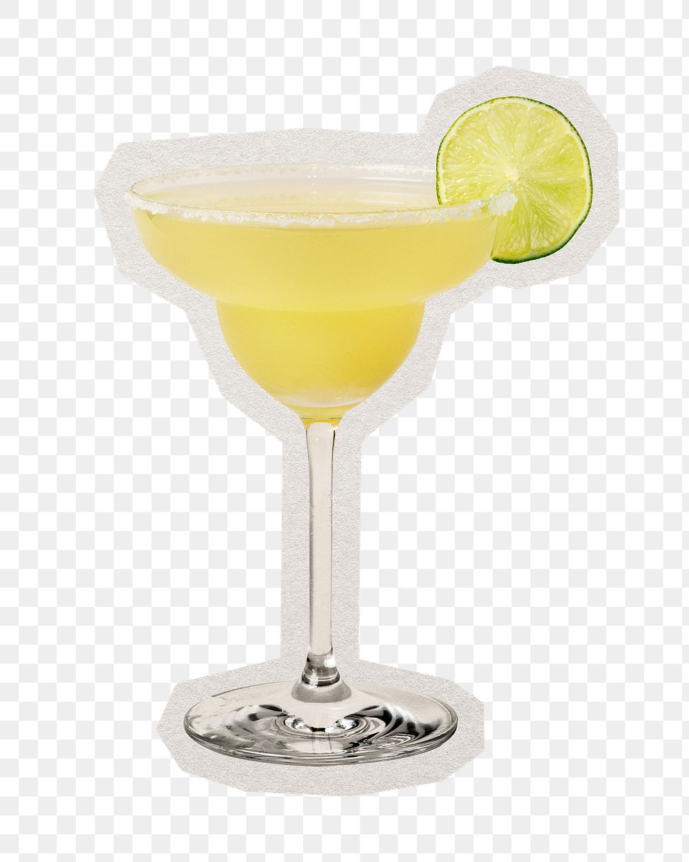 PNG lemon Margarita cocktail sticker with white border,  transparent background