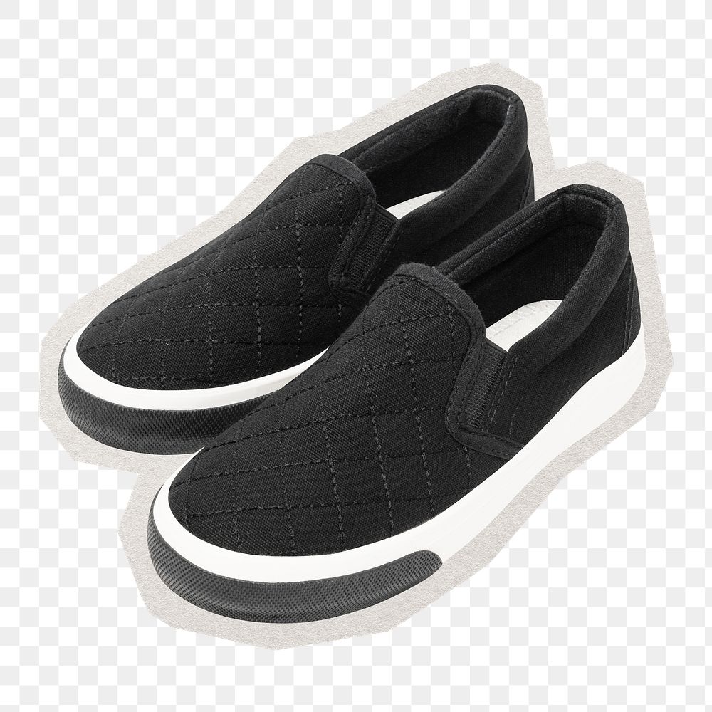 PNG black  sneakers sticker with white border,  transparent background