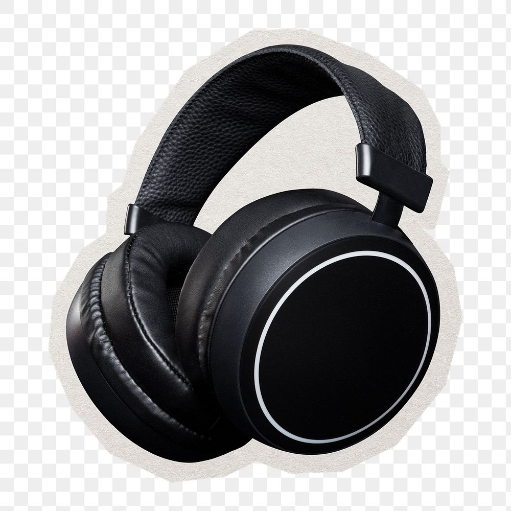 PNG headphones sticker with white border,  transparent background