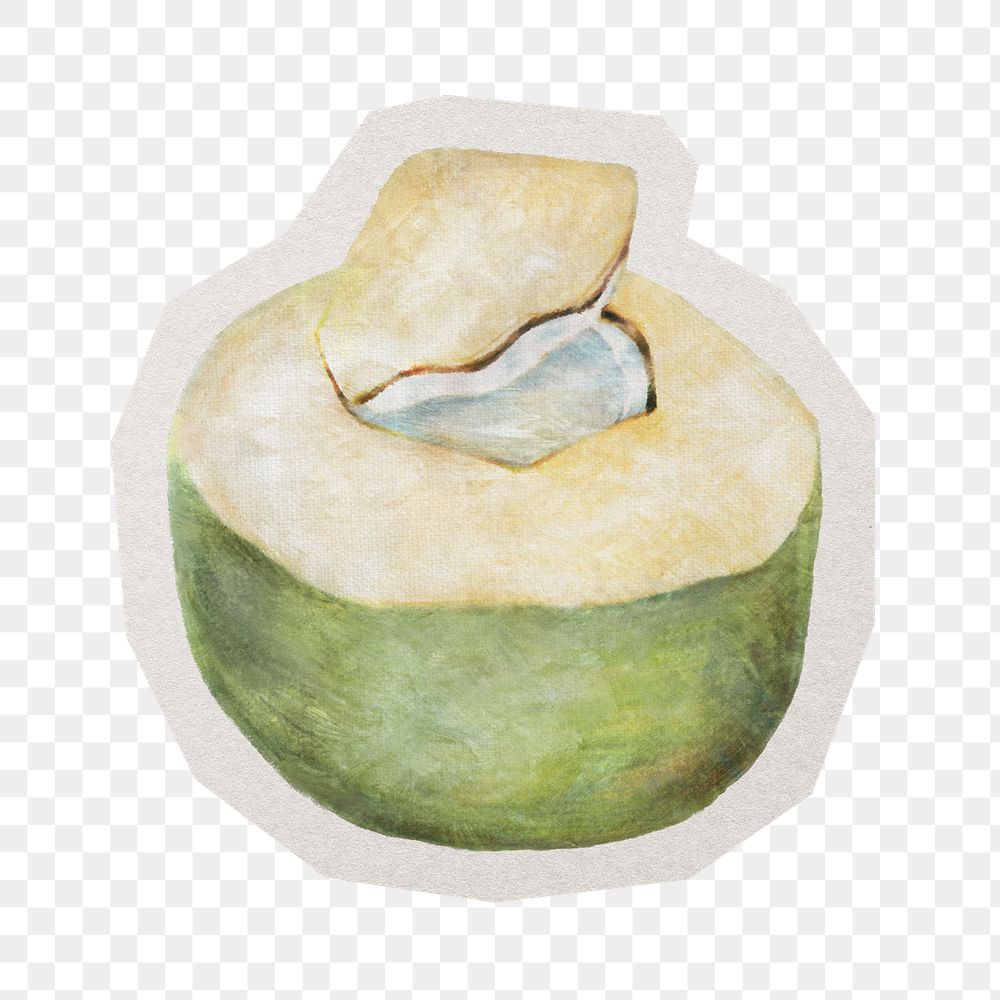 PNG coconut sticker with white border, transparent background