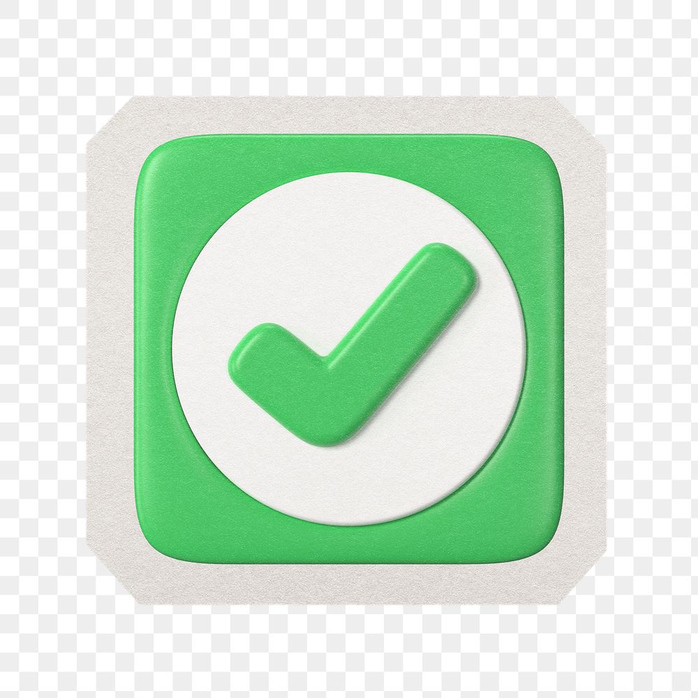 PNG check mark sticker with white border, transparent background