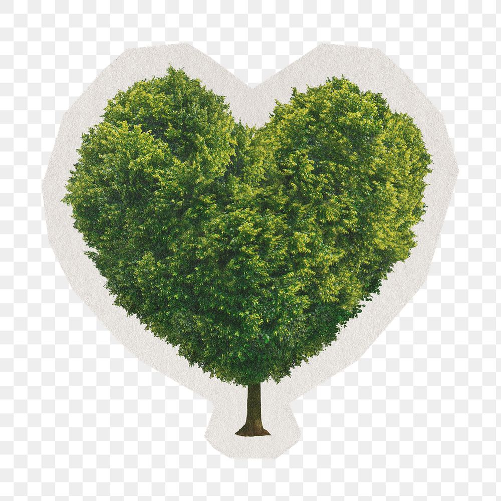 PNG heart tree sticker with white border,  transparent background