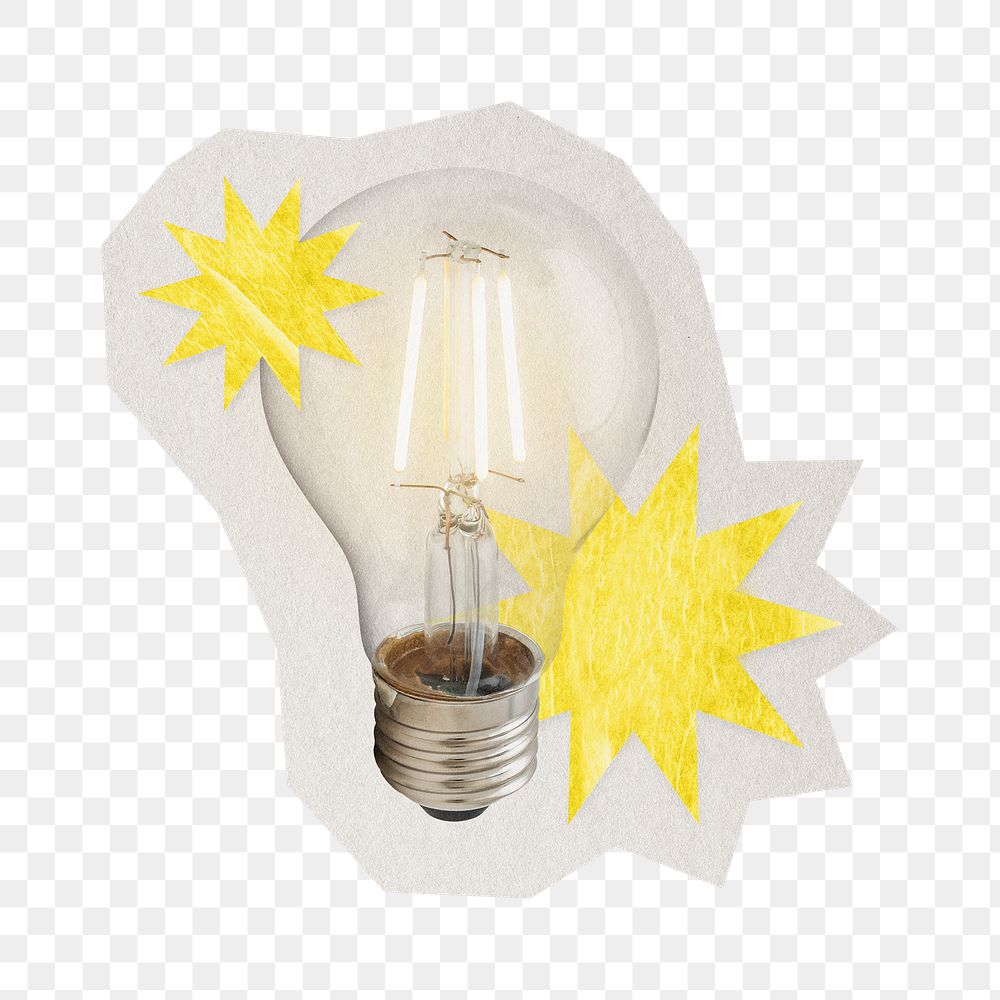 PNG light bulb sticker with white border, transparent background