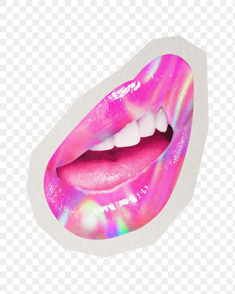 PNG pink lips funky sticker with white border, transparent background