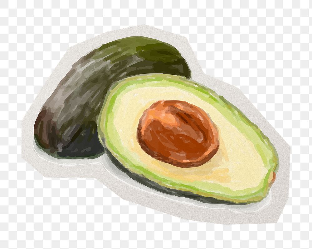 PNG green avocado sticker with white border, transparent background