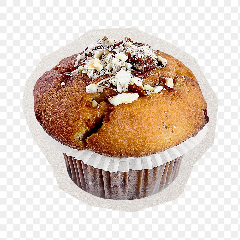 PNG nutty muffin sticker with white border, transparent background