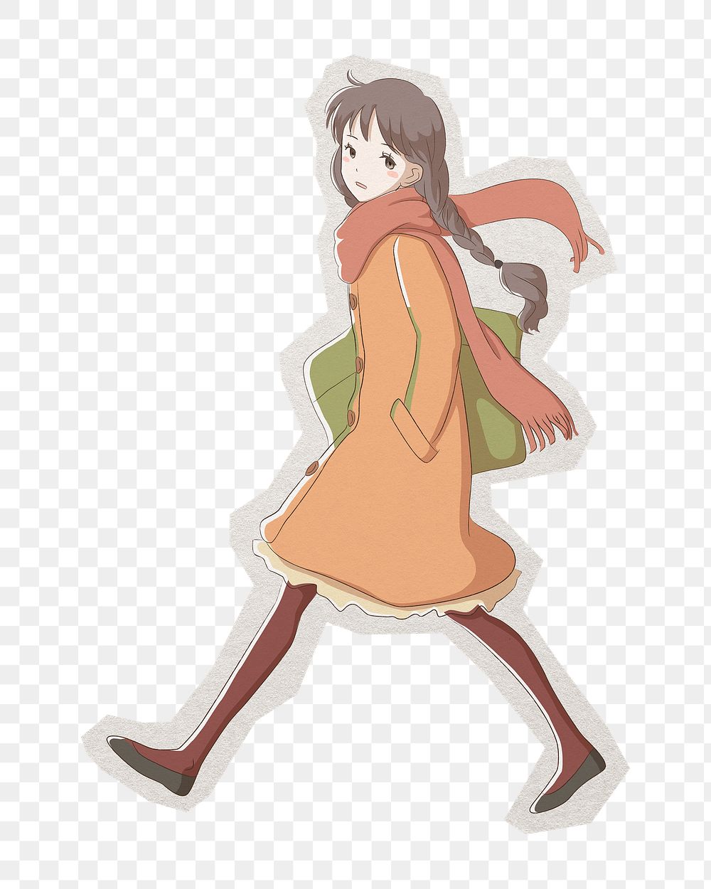 PNG Japanese anime girl sticker with white border,  transparent background