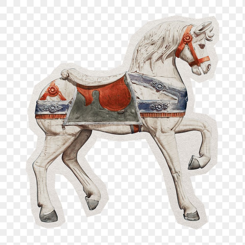 PNG carousel horse sticker with white border, transparent background