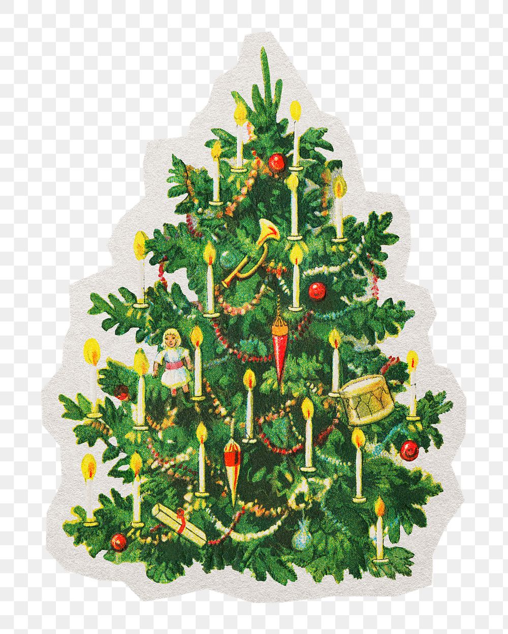 PNG Christmas tree sticker with white border, transparent background 