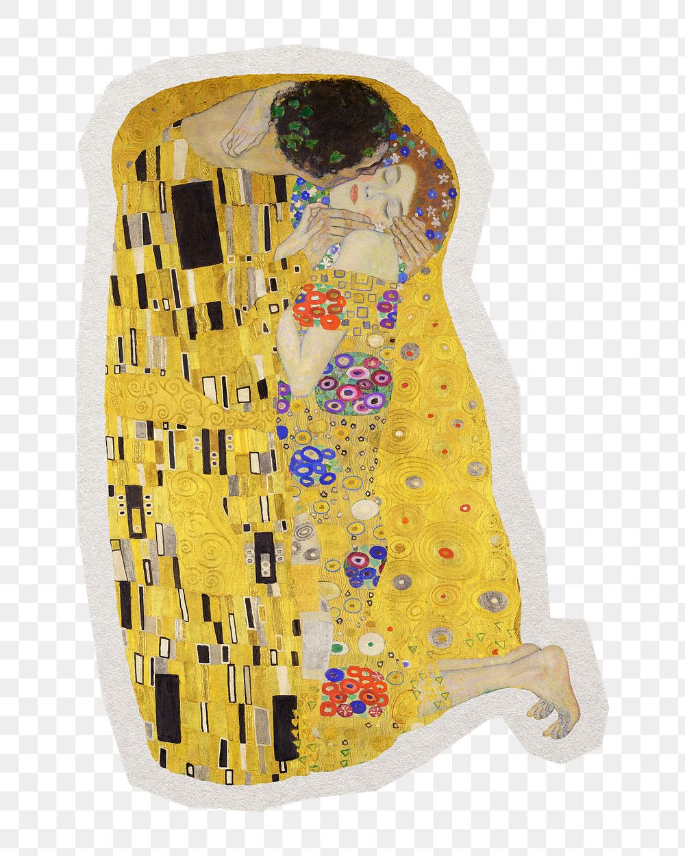 PNG The kiss by Klimt sticker with white border, transparent background , artwork remixed by rawpixel.