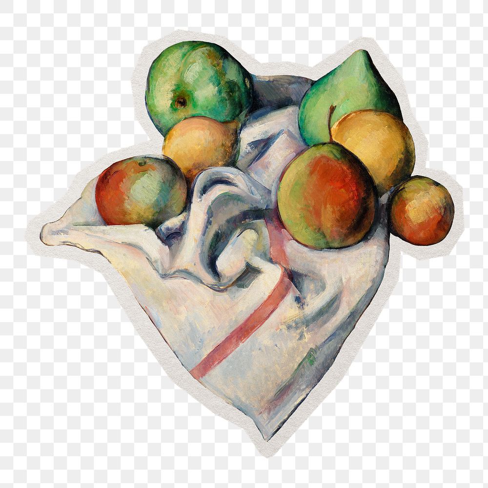 PNG Cezanne&rsquo;s Fruits sticker with white border, transparent background, artwork remixed by rawpixel.