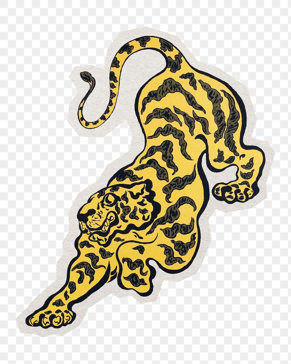 PNG tiger sticker with white border, transparent background 