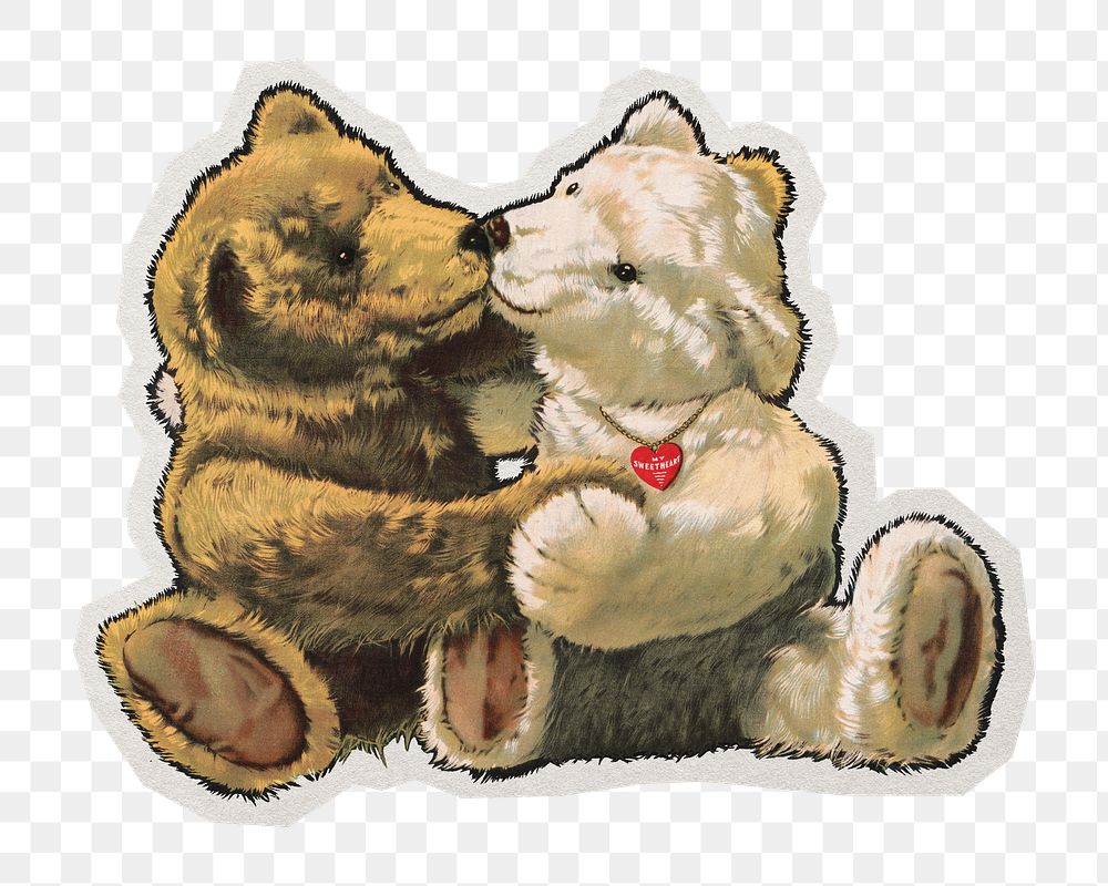 PNG aesthetic vintage bears sticker with white border, transparent background , artwork remixed by rawpixel.