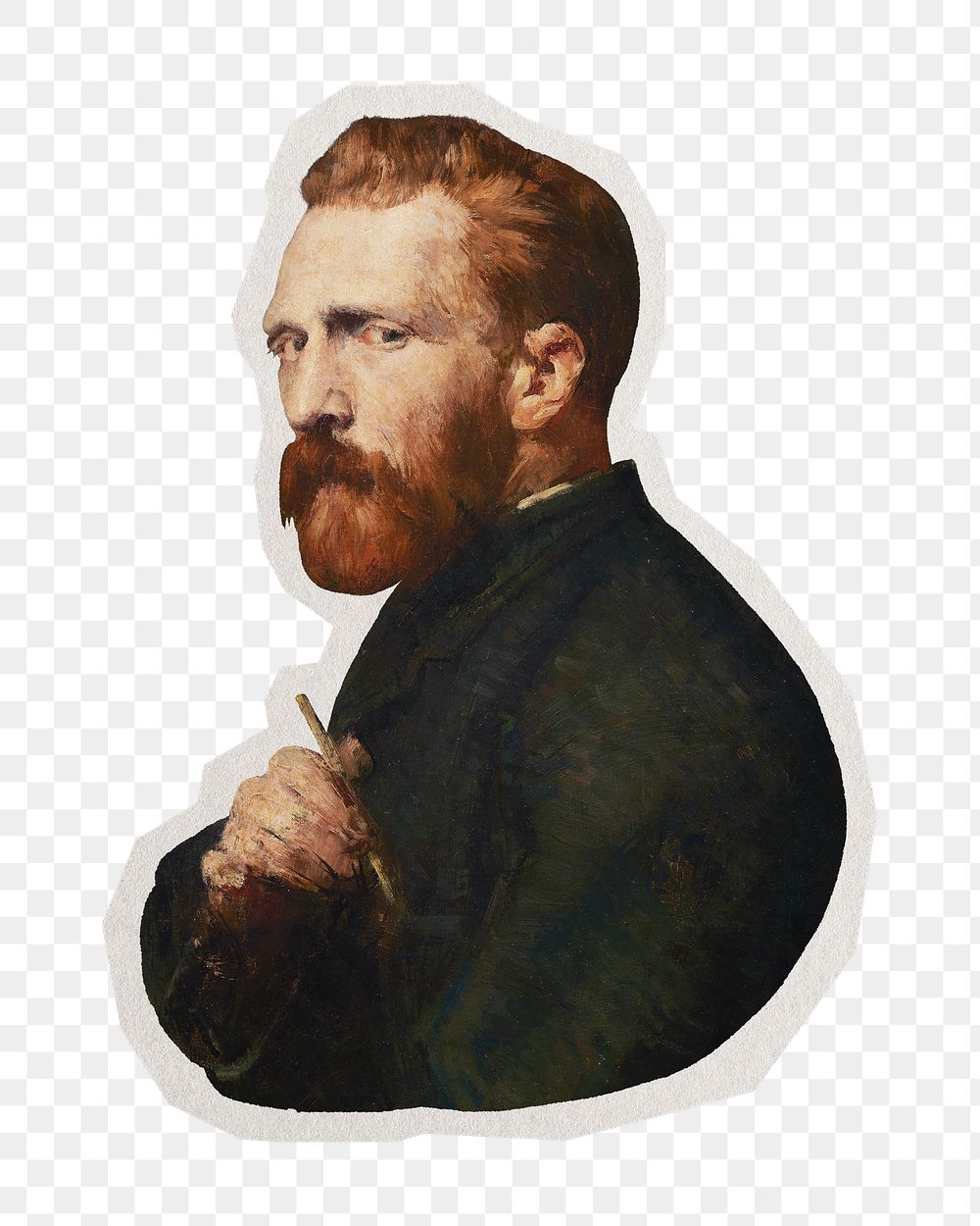 PNG Portrait of Vincent Van Gogh sticker with white border, transparent background, artwork remixed by rawpixel.