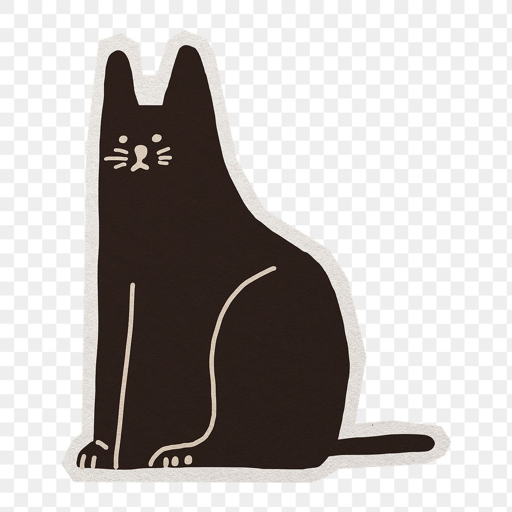 PNG black cat sticker with white border, transparent background