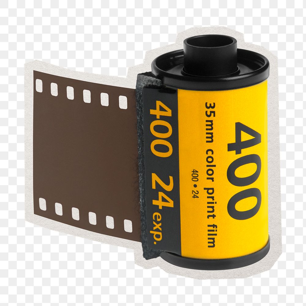 PNG 35mm film roll  sticker with white border, transparent background