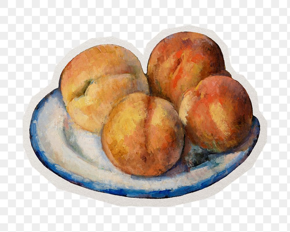 PNG Cezanne&rsquo;s Four Peaches sticker with white border, transparent background, artwork remixed by rawpixel.