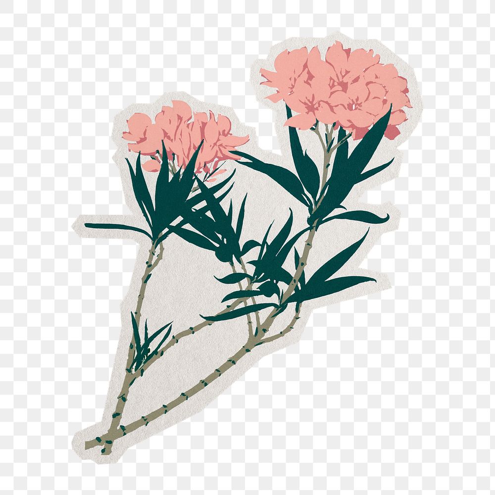 PNG pink vintage flower isticker with white border, transparent background
