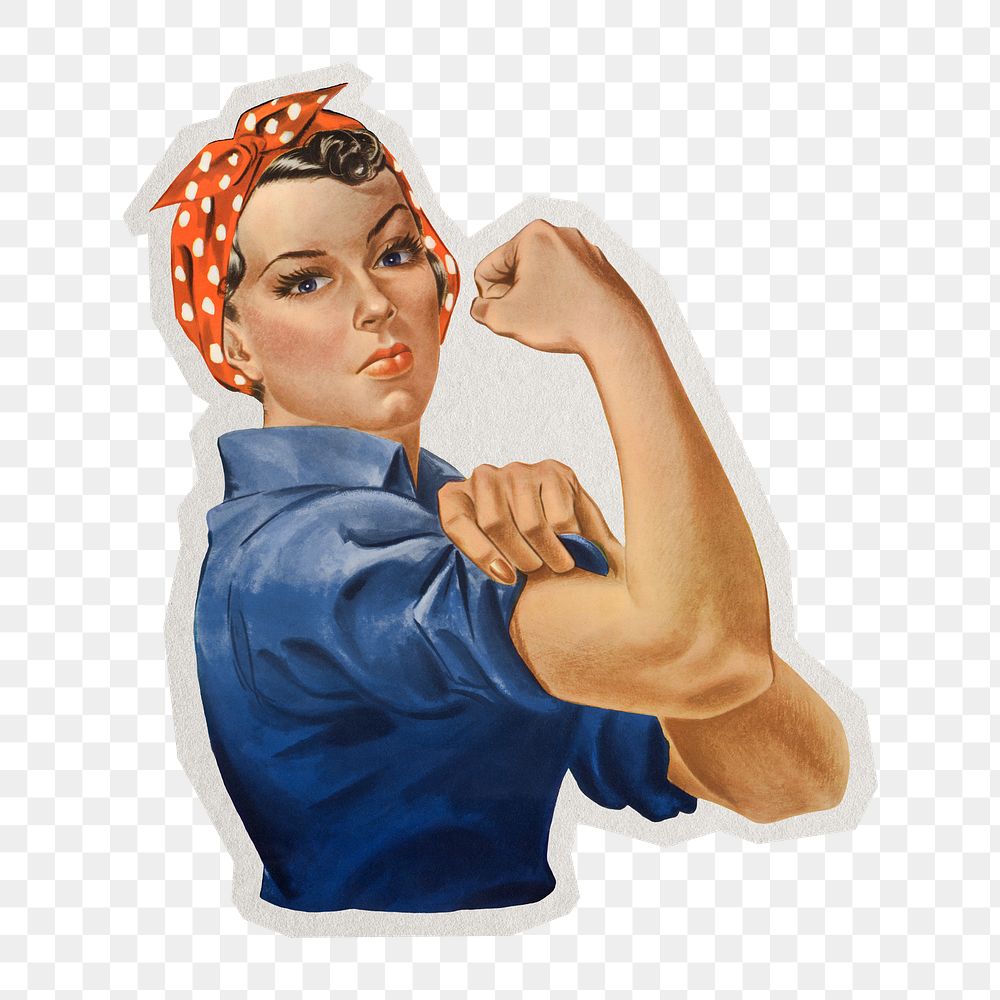 PNG we can do it! girl power sticker with white border, transparent background