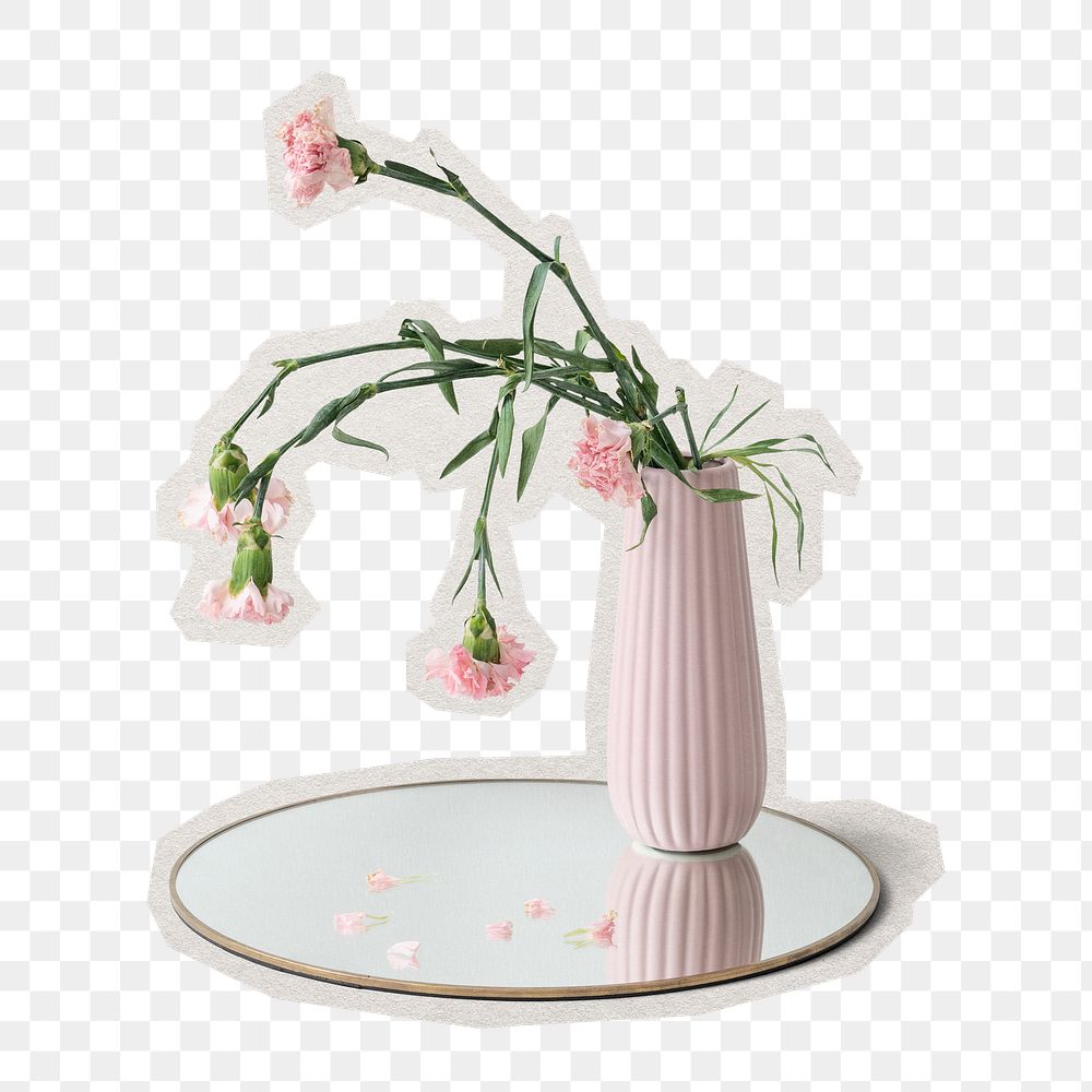 PNG withered pink carnation sticker with white border,  transparent background