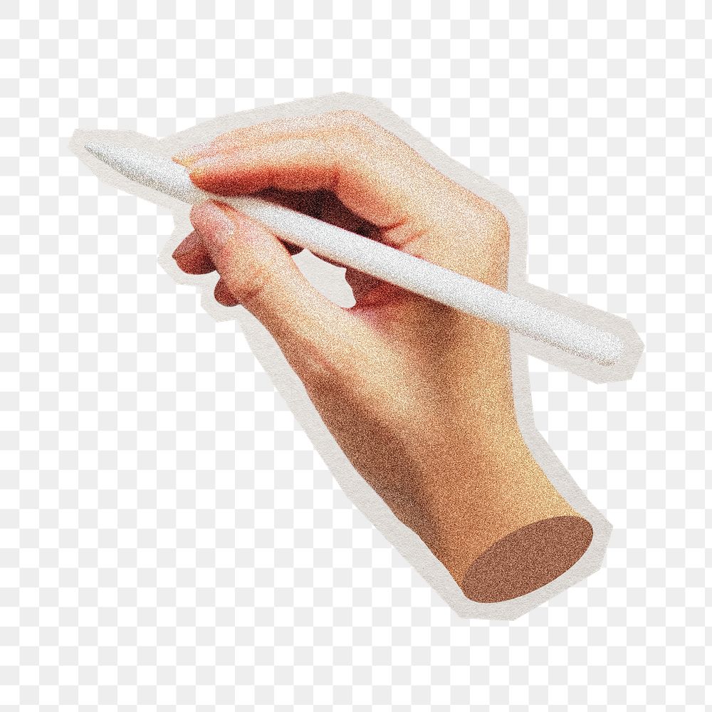 PNG writing with stylus sticker with white border, transparent background