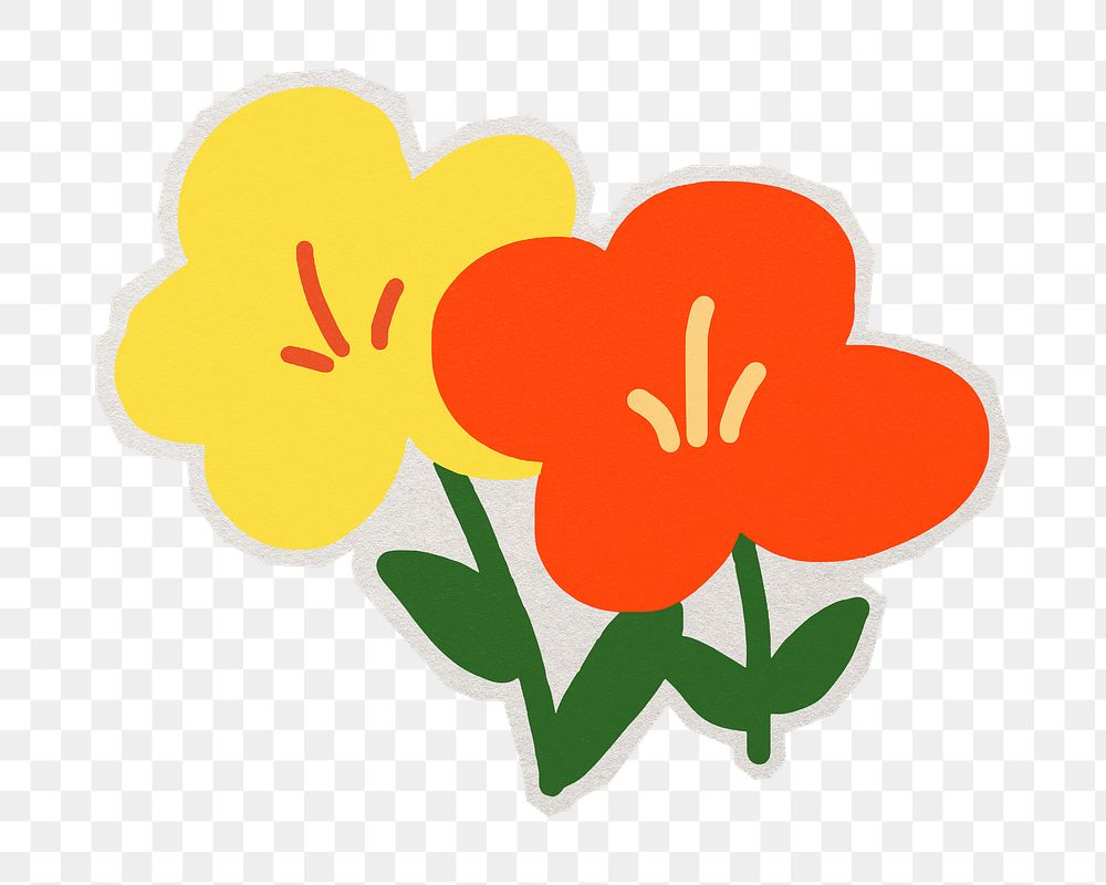 PNG Poppy flower  sticker with white border, doodle on transparent background