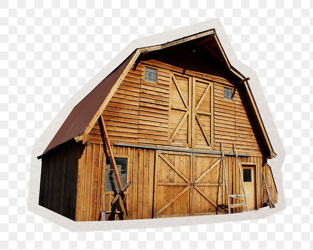 PNG barn sticker with white border, transparent background