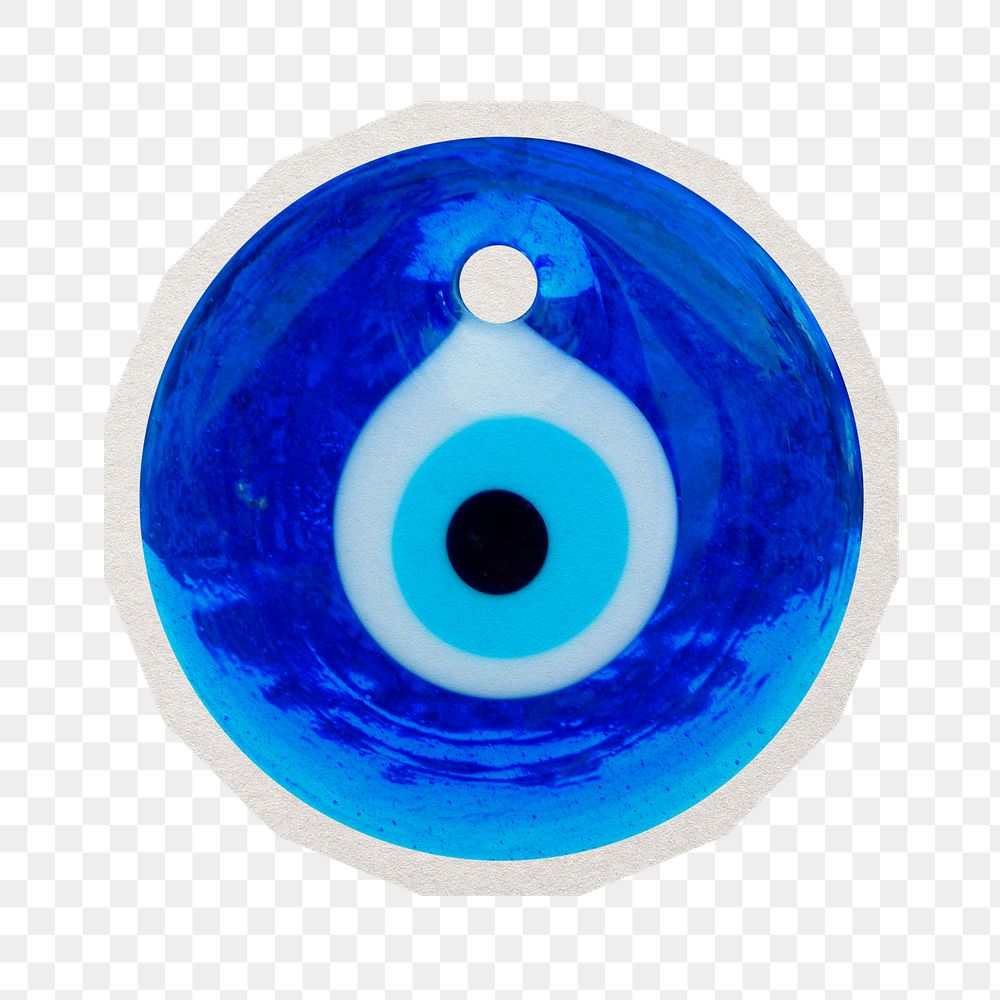 PNG evil eye amulet sticker with white border, transparent background