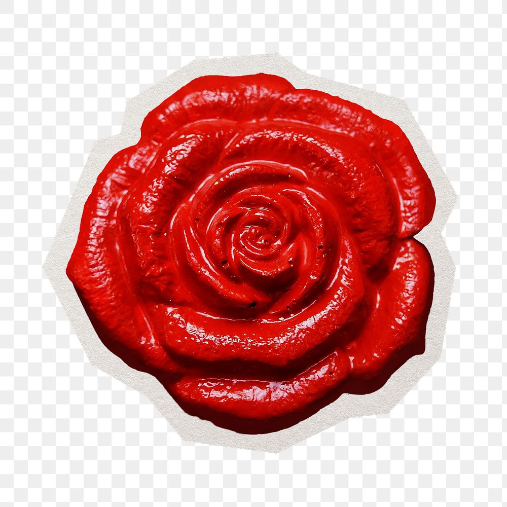 PNG red rose flower sticker with white border, transparent background