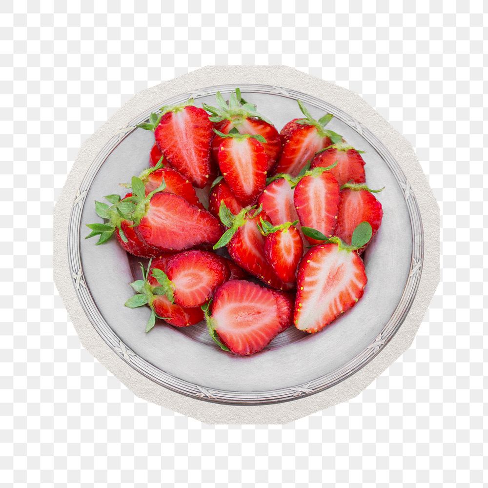 PNG fresh strawberries sticker with white border, transparent background