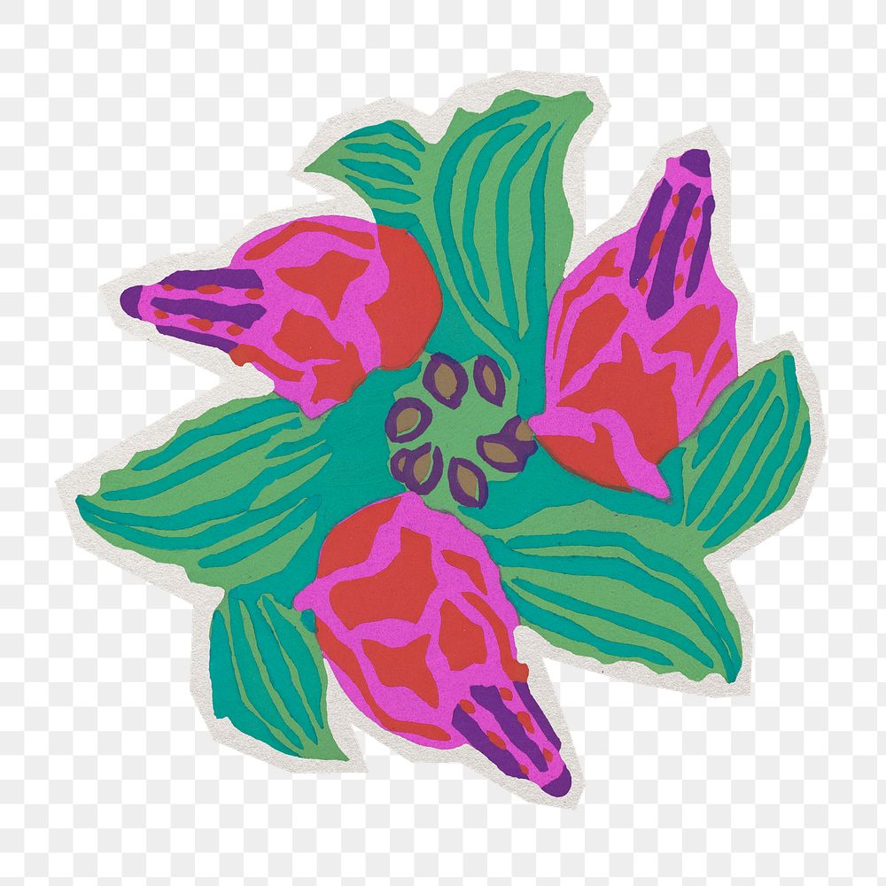 PNG pink flower sticker with white border, transparent background 