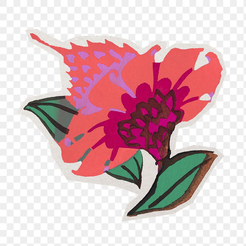 PNG pink flower sticker with white border, transparent background
