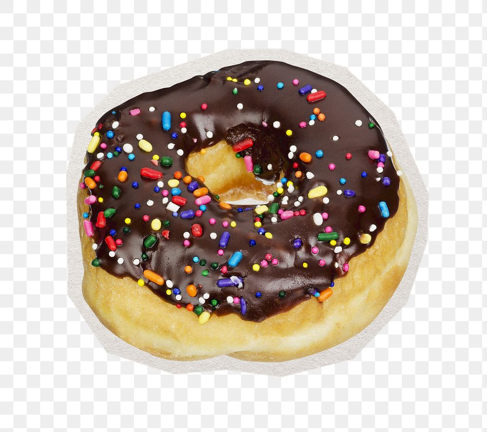 PNG donut sticker with white border, transparent background