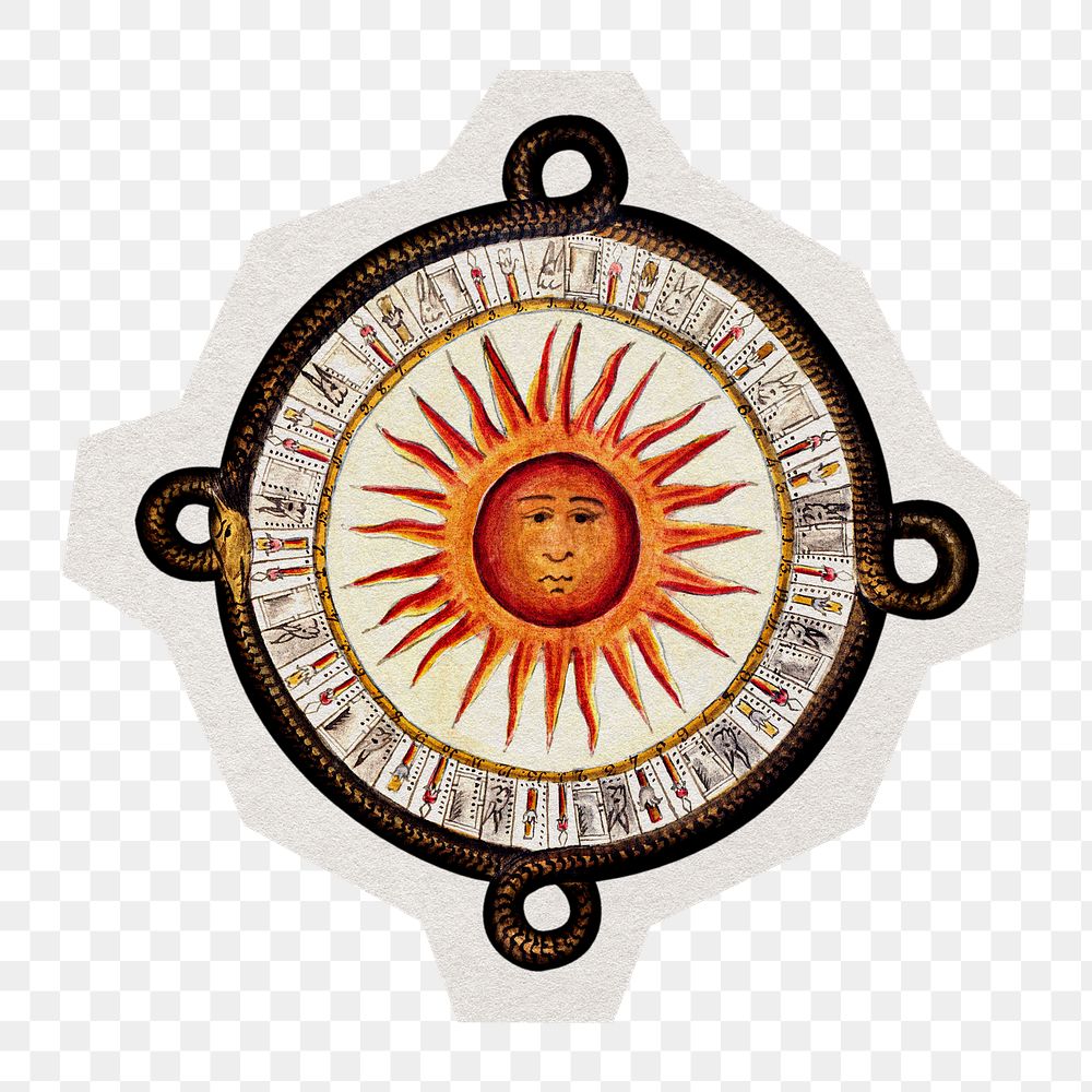 PNG sun horoscope sticker with white border, transparent background