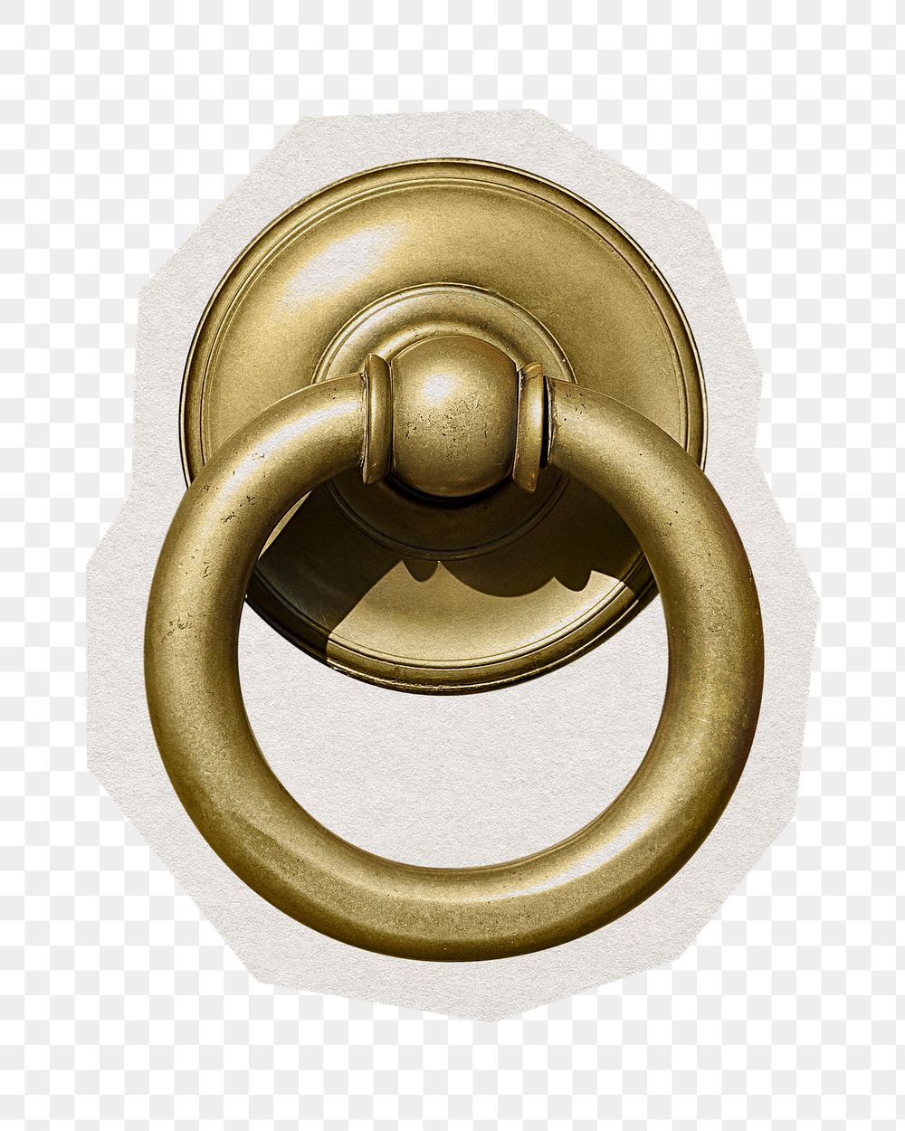 PNG brass doorknob sticker with white border, transparent background