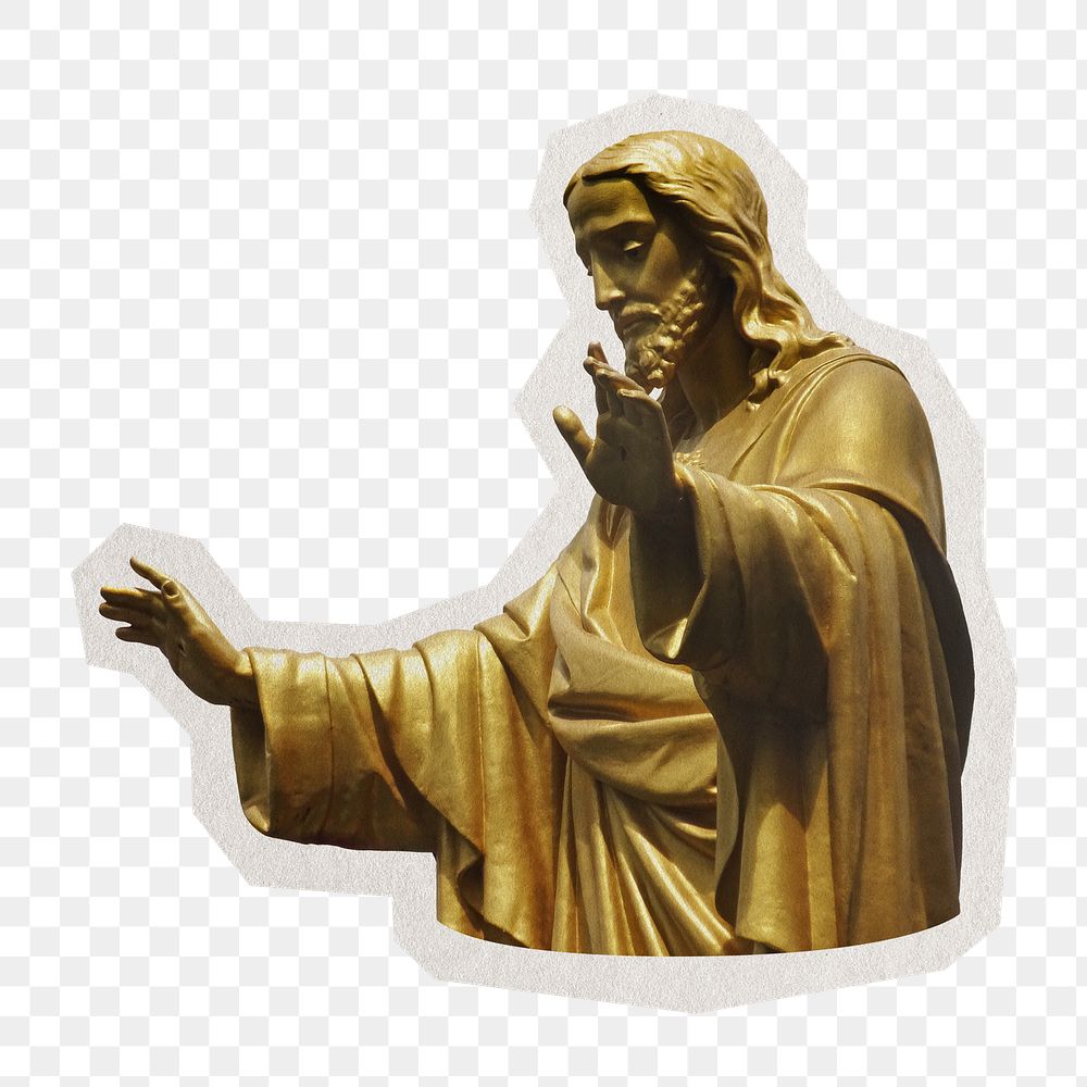 PNG  Jesus statue sticker with white border, transparent background