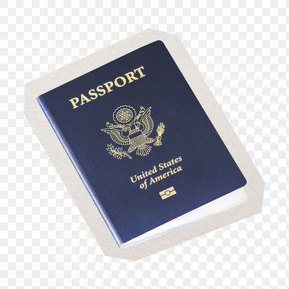 PNG US. passport  sticker with white border, transparent background