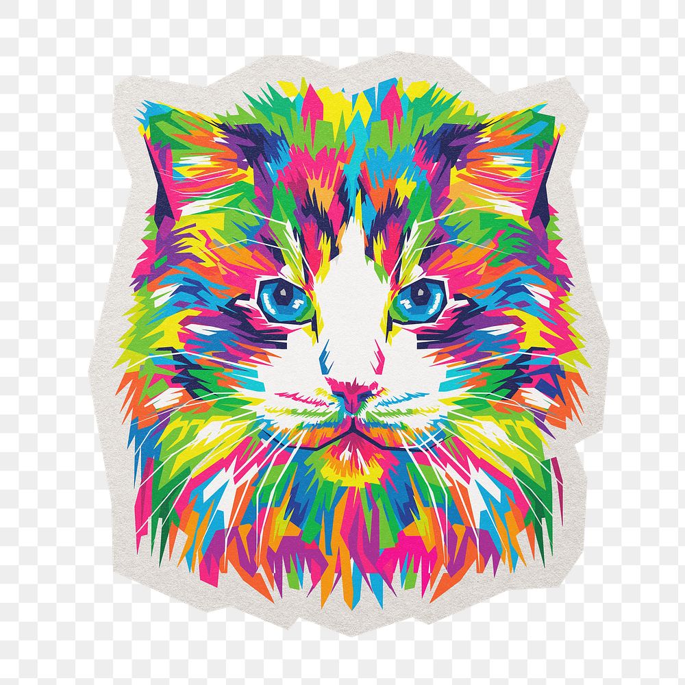 Colorful cat png sticker, paper cut on transparent background