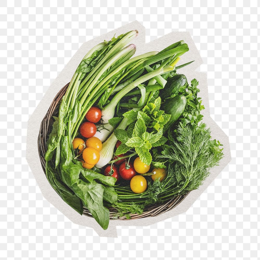 Vegetables basket png  sticker, paper cut on transparent background