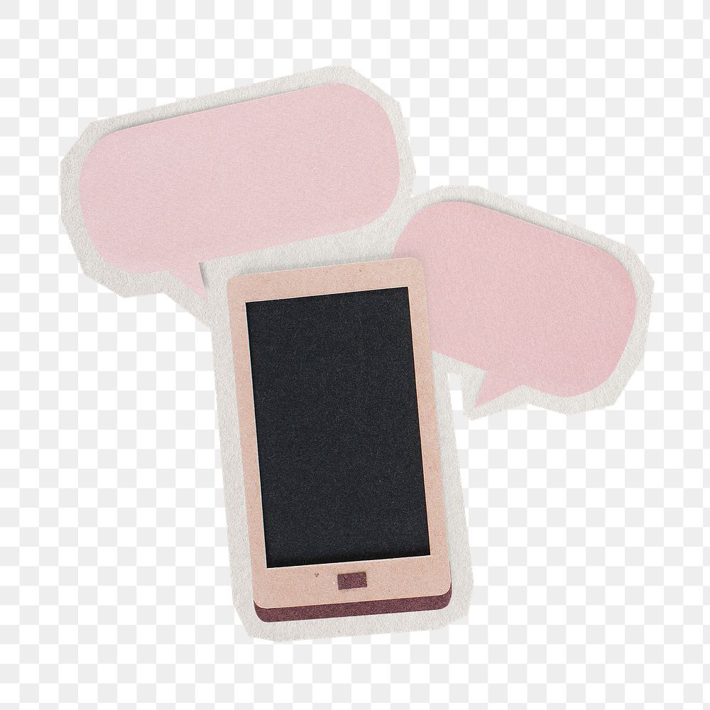 Png smartphone messages notification sticker, paper cut on transparent background