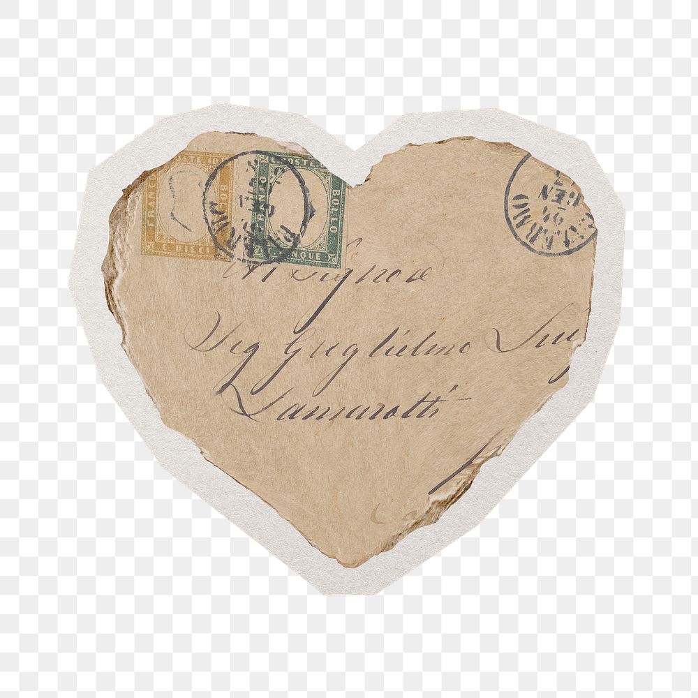 Ephemera heart png vintage sticker, paper cut on transparent background
