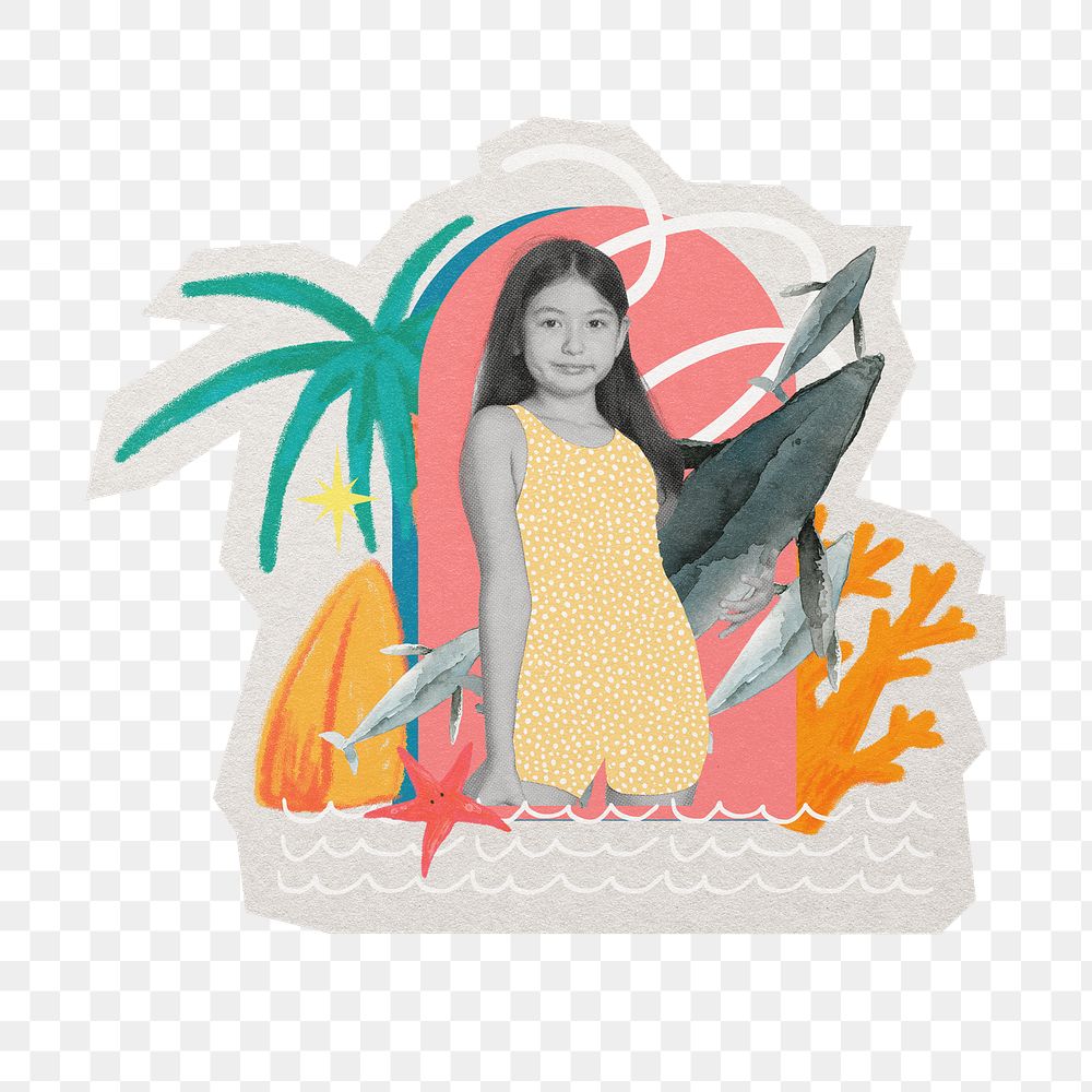Png kids swimwear fashion  sticker, paper cut on transparent background